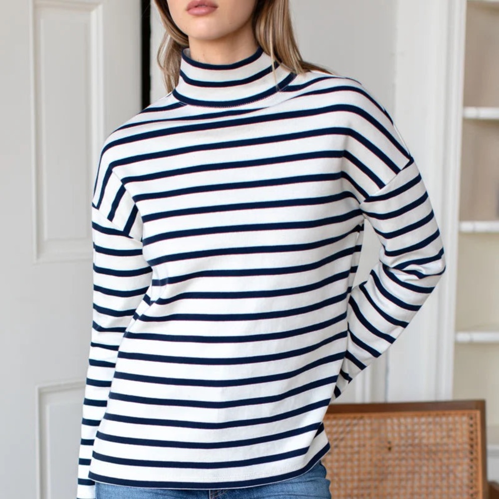 NWT Emerson Fry Edie Top, Navy / White Stripes